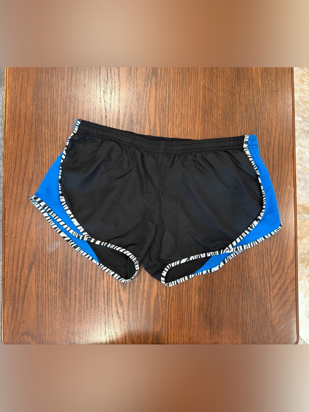 Soffe Black and Blue Athletic Running Shorts with Zebra Trim